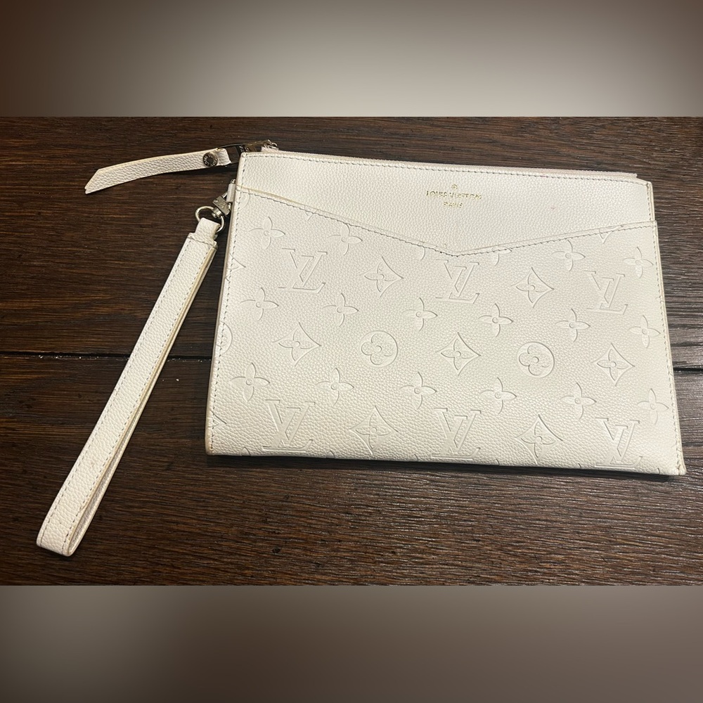 Cream Designer Monogram Clutch